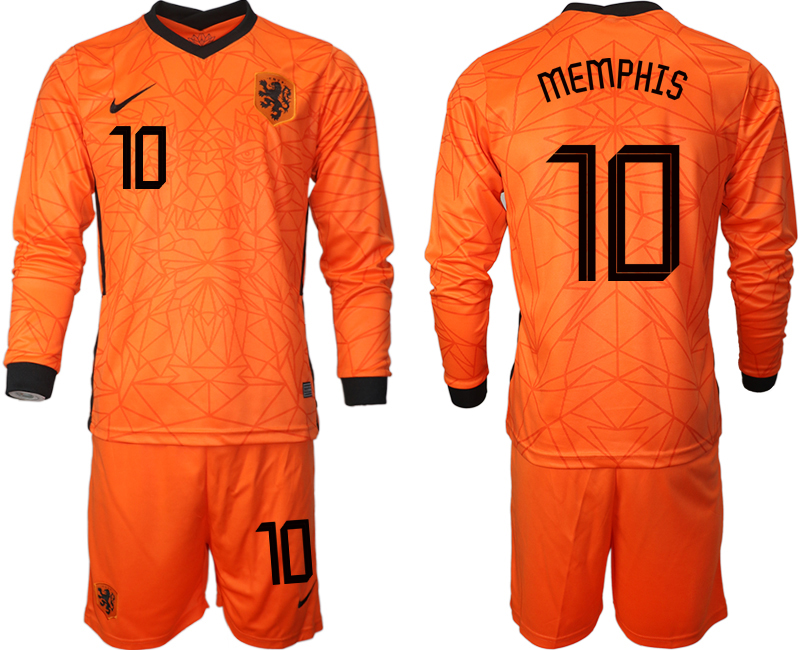 Men 2021 European Cup Netherlands home long sleeve #10 soccer jerseys->netherlands(holland) jersey->Soccer Country Jersey